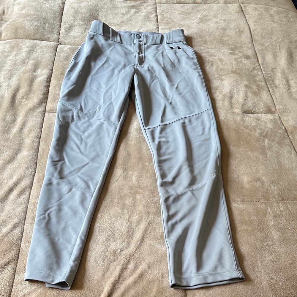Under Armour Men’s Loose Light Gray Baseball Pants, Size Small